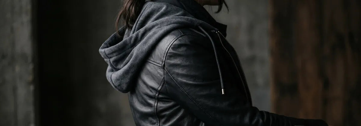 Vestes en Cuir à Capuche pour Femme