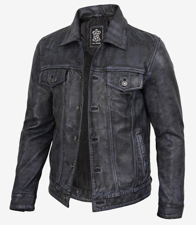 Fernando Herren-Truckerjacke aus schwarzem Leder 